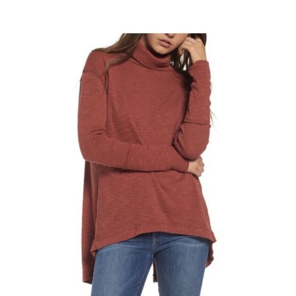 We The Free Free People Burnt Red Soft Turtleneck Tunic Top Split Back Womens XS - Picture 11 of 11